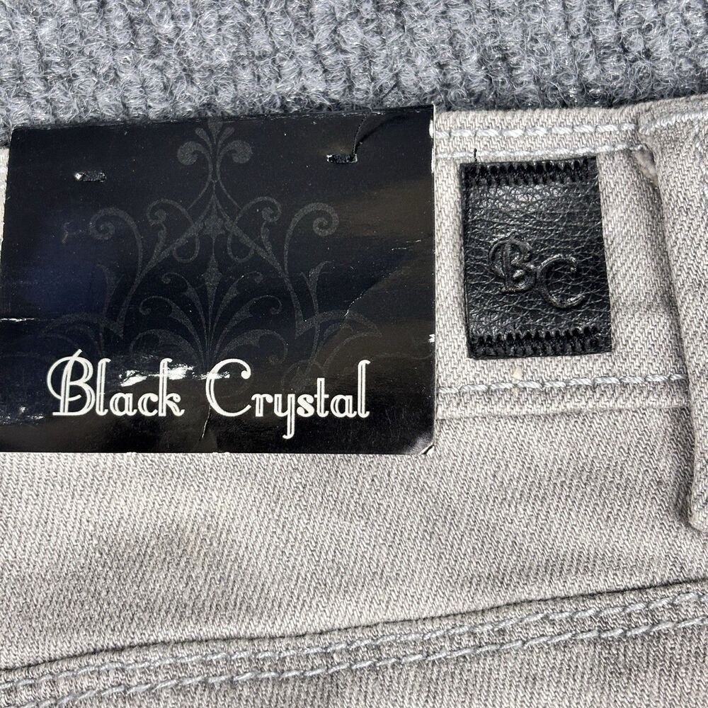 Black Crystal Size 7 Jeans Gray Black Ribbon Tabs Skinny Leg NWT Y2K - Picture 6 of 10
